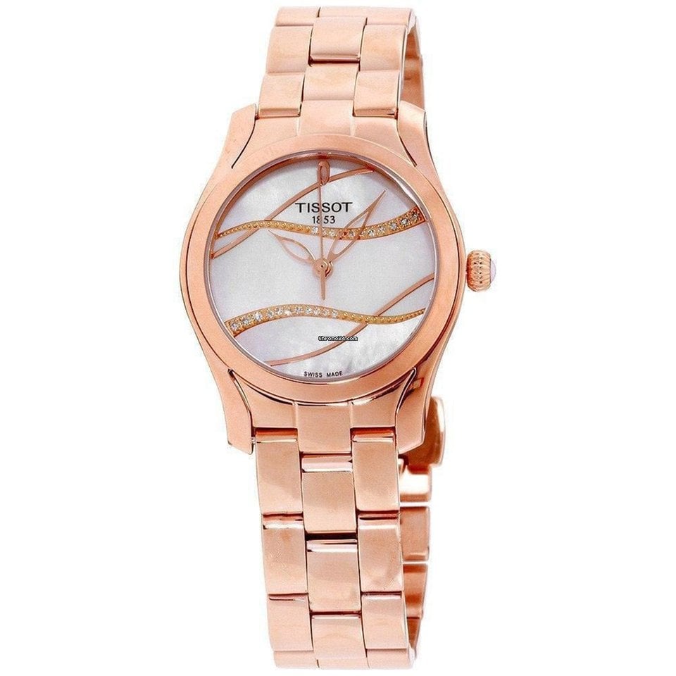 Tissot T Wave T Lady Mother of Pearl Dial Rose Gold Steel Strap Watch For Women - T112.210.33.111.00