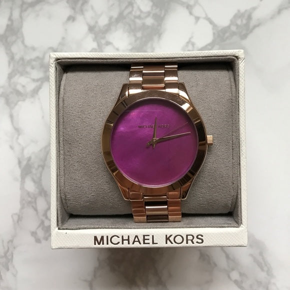 Michael Kors Runway Pink Dial Rose Gold Steel Strap Watch for Women - MK3550