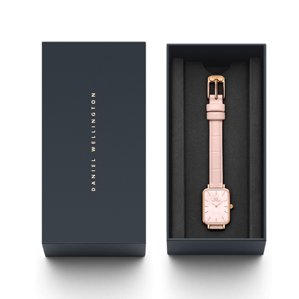 Daniel Wellington Quadro Pressed Mother of Pearl Pink Dial Pink Leather Strap Watch For Women - DW00100508
