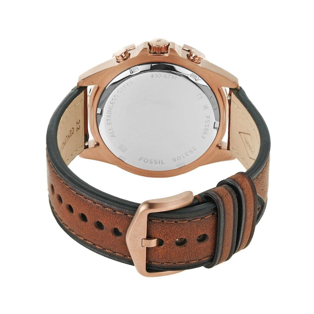 Fossil Garrett Chronograph Brown Dial Brown Leather Strap Watch for Men - FS5867