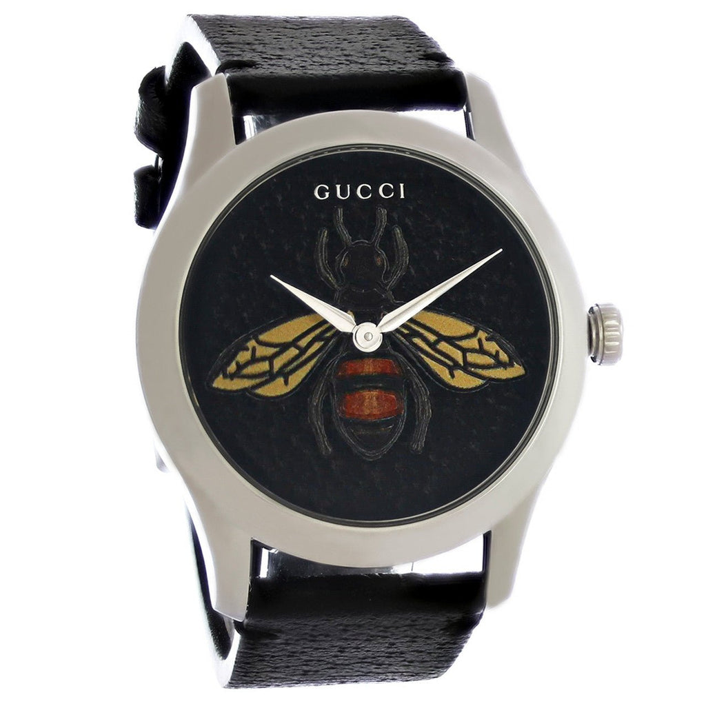 Gucci G Timeless Bee Black Dial Black Leather Strap Watch For Women - YA1264067