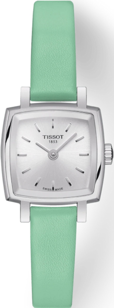 Tissot T Lady Lovely Square Silver Dial Light Green Leather Strap Watch for Women - T058.109.16.031.01