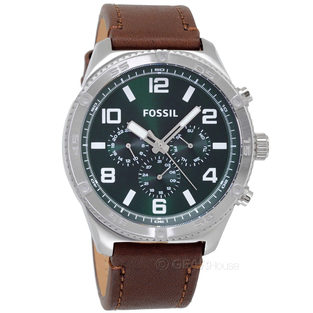 Fossil Brox Multifunction Green Dial Brown Leather Strap Watch for Men - BQ2801