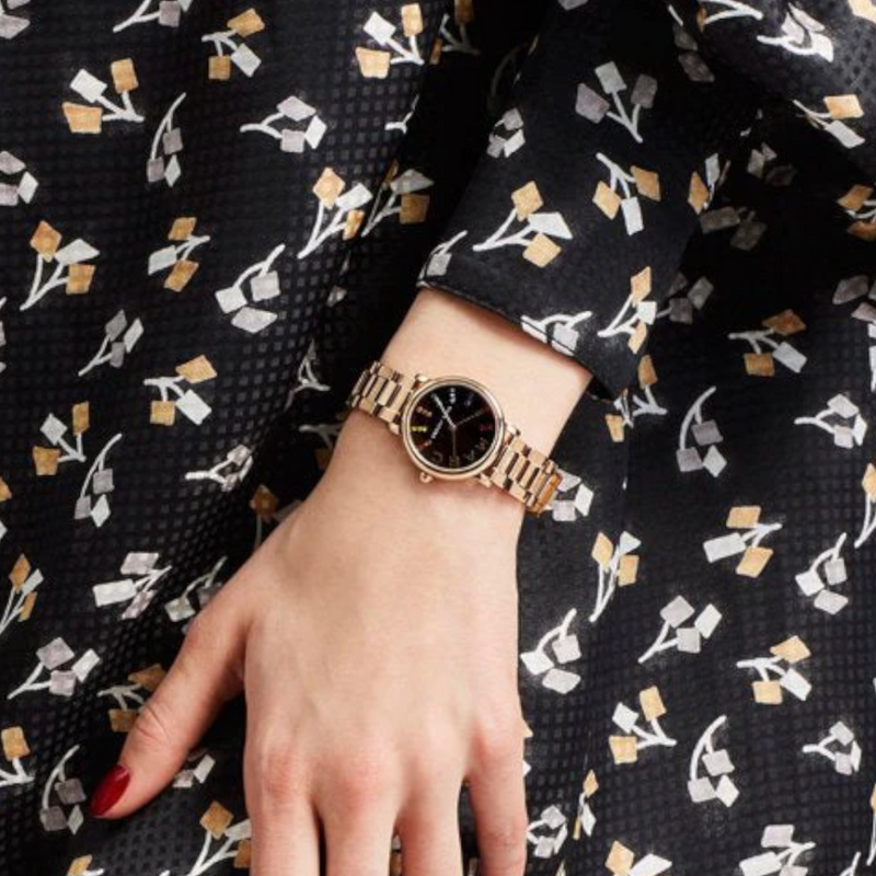 Marc Jacobs Roxy Black Dial Rose Gold Steel Strap Watch for Women - MJ3569