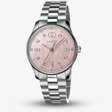 Gucci G Timeless Diamonds Mother of Pearl Pink Dial Silver Steel Strap Watch for Women - YA1265062