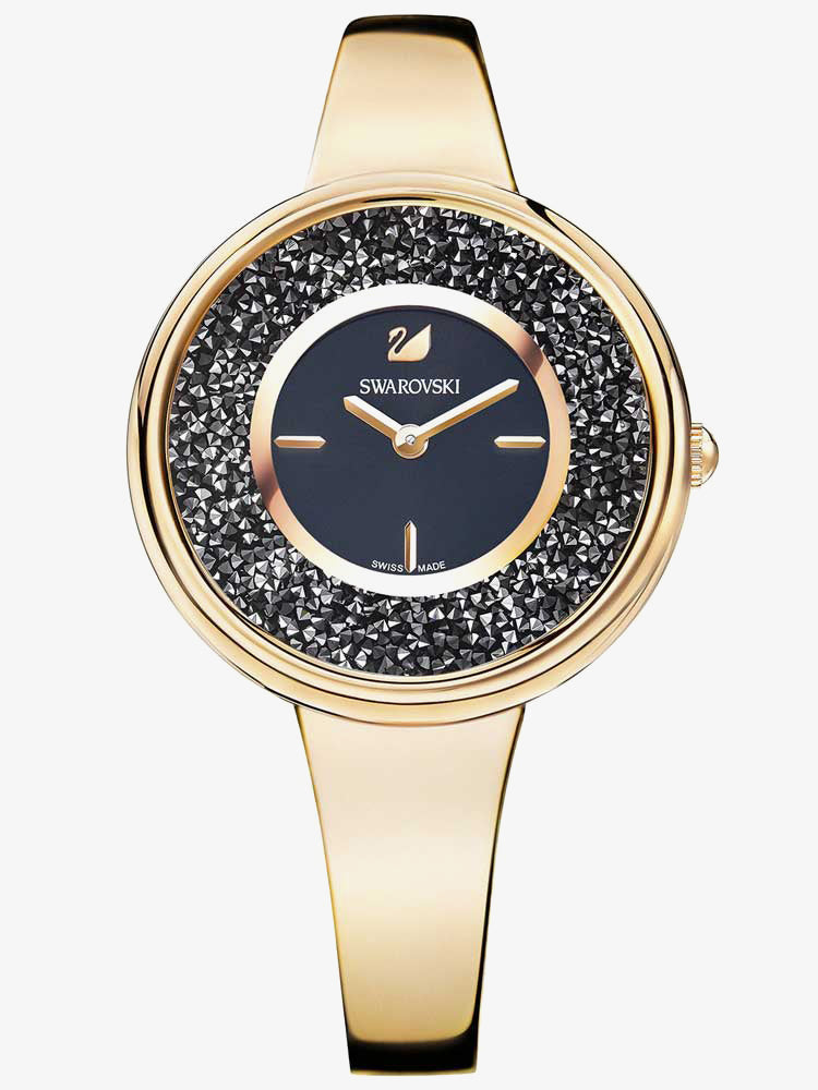 Swarovski Crystalline Pure Black Dial Rose Gold Steel Strap Watch for Women - 5295334