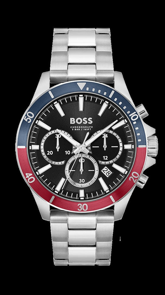 Hugo Boss Troper Chronograph Black Dial Silver Steel Strap Watch For Men - 1514108