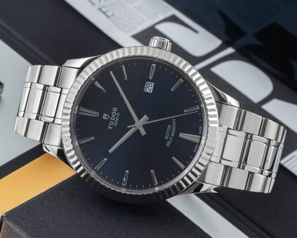 Tudor Style Automatic Black Dial Silver Steel Strap Watch for Men - M12710-0003