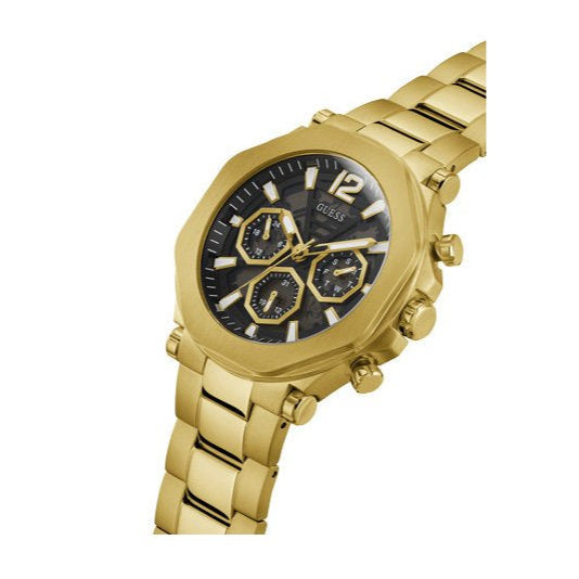 Guess Edge Chronograph Black Dial Gold Steel Strap Watch For Men - GW0539G2