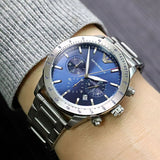 Emporio Armani Mario Chronograph Blue Dial Silver Steel Strap Watch For Men - AR11306