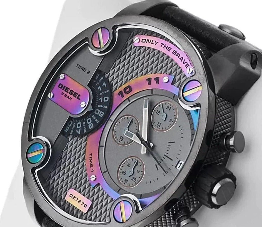 Diesel Badass Chronograph Anthracite Dial Black Leather Strap Watch For Men - DZ7270