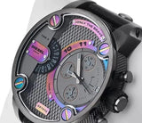 Diesel Badass Chronograph Anthracite Dial Black Leather Strap Watch For Men - DZ7270