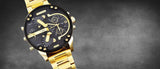 Diesel Mr Daddy 2.0 Chronograph Black Dial Gold Steel Strap Watch For Men - DZ7333