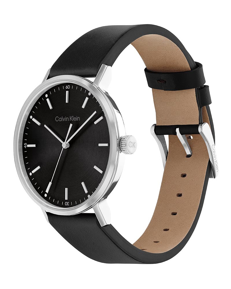 Calvin Klein High Noon Quartz Black Dial Black Leather Strap Watch for Men - K8M211C1