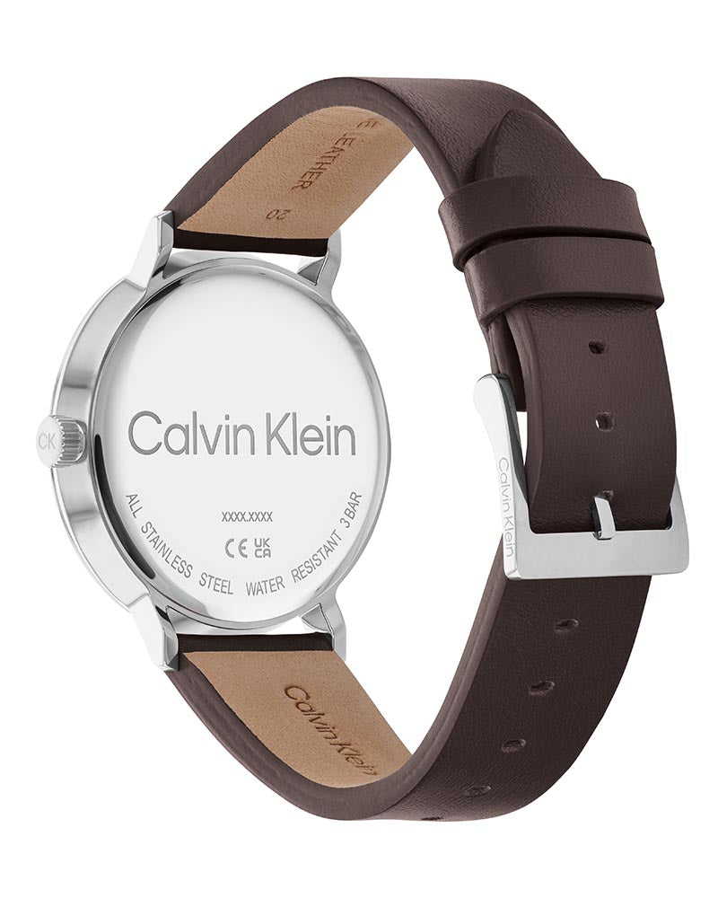 Calvin Klein Posh Silver Dial Brown Leather Strap Watch for Men - K8Q316G6