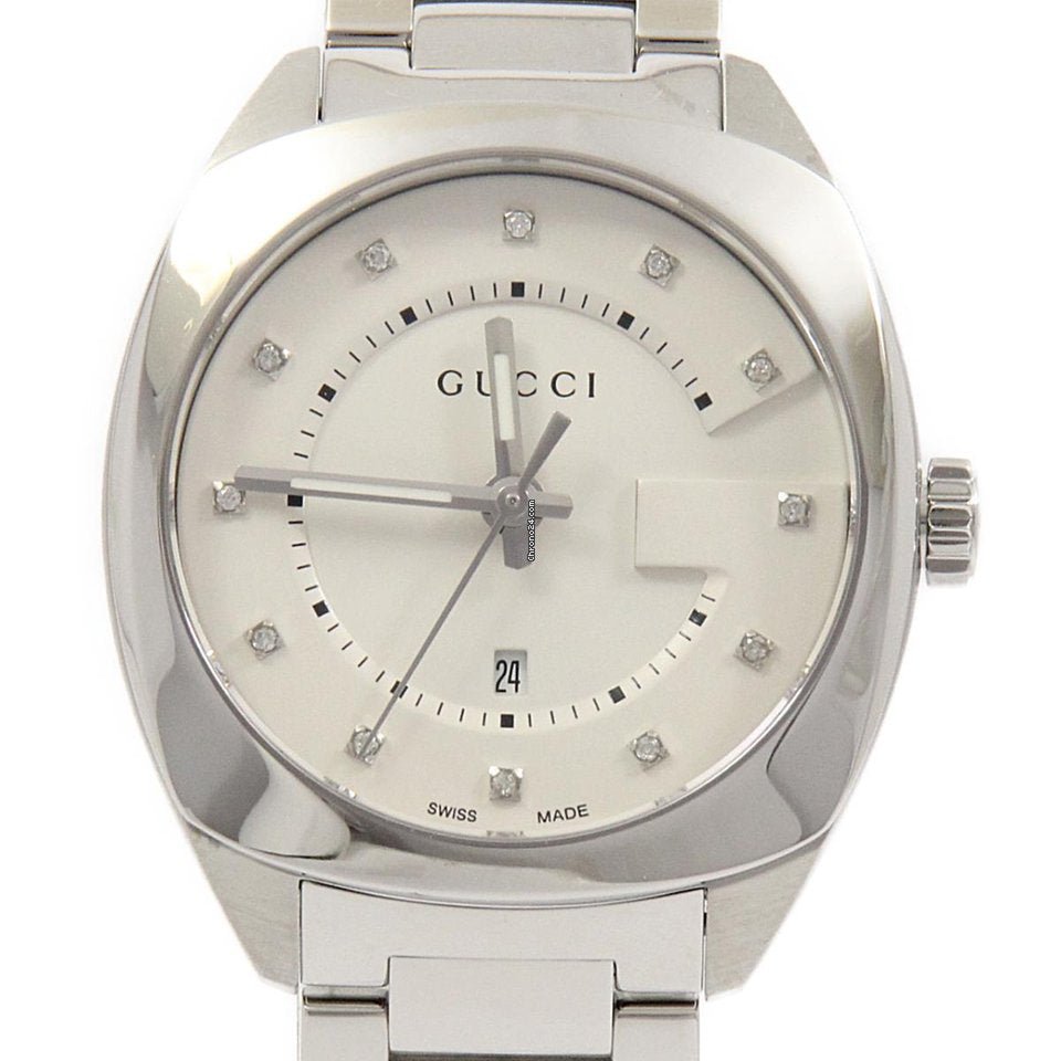 Gucci GG2570 Diamonds White Dial Silver Steel Strap Watch For Women - YA142403