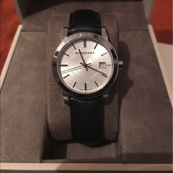 Burberry The City White Dial Black Leather Strap Watch for Men - BU9008