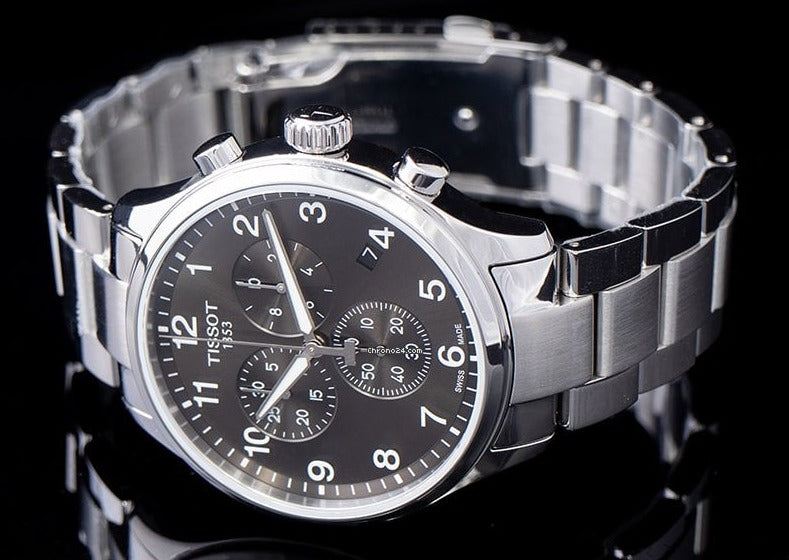 Tissot T Classic Chrono XL Black Dial Silver Steel Strap Watch For Men - T116.617.11.057.01