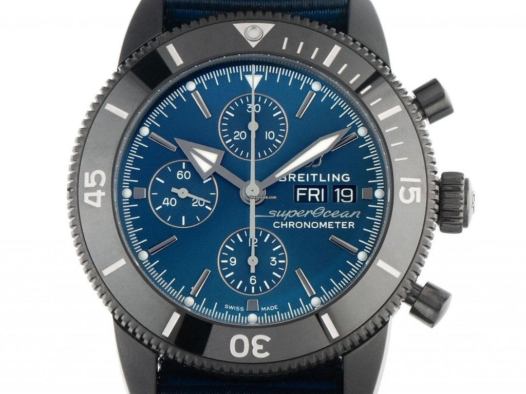 Breitling Superocean Heritage Chronograph 44 Outerknown Blue Dial Blue NATO Strap Watch for Men - M133132A1C1W1