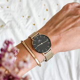 Daniel Wellington Classic Petite Evergold Black Dial Gold Mesh Bracelet Watch For Women - DW00100349