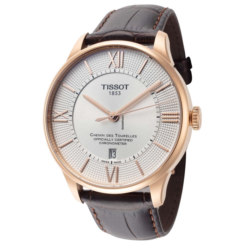 Tissot Chemin Des Tourelles Powermatic 80 Cosc Silver Dial Brown Leather Strap Watch For Men - T099.408.36.038.00