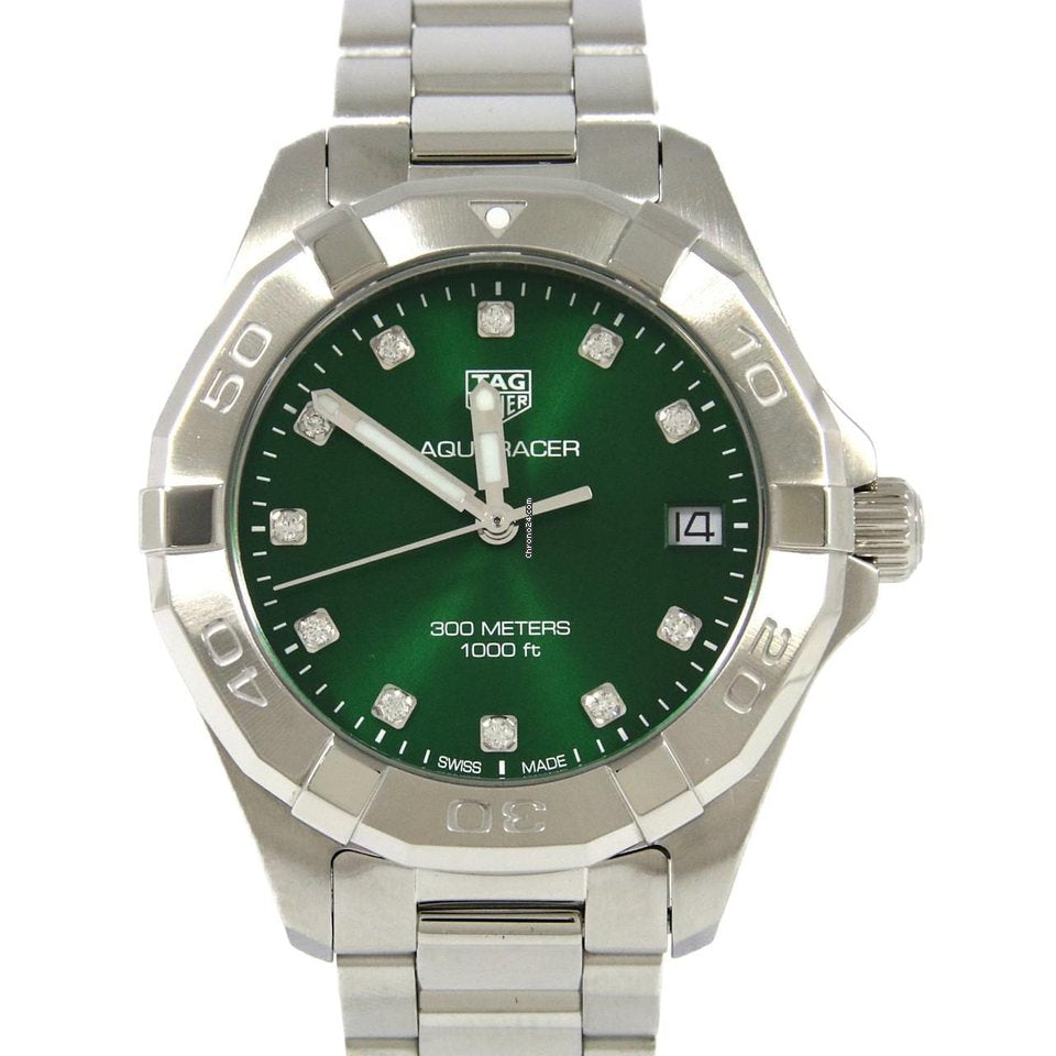 Tag Heuer Aquaracer Diamonds Emerald Green Dial Silver Steel Strap Watch for Women - WBD1316.BA0740