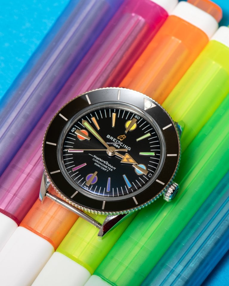 Breitling Superocean Heritage '57 Black Dial Silver Mesh Bracelet Watch for Men - A103701A1B1A1