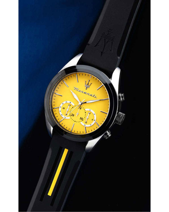 Maserati Traguardo Chronograph Yellow Dial Black Silicone Strap Watch For Men - R8871612045