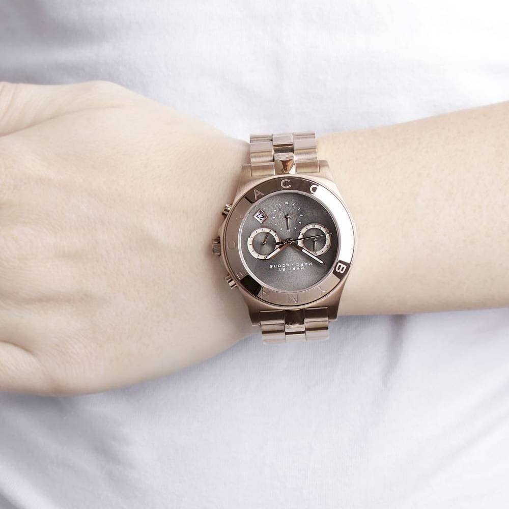 Marc Jacobs Blade Chronograph Brown Dial Rose Gold Steel Strap Watch for Women - MBM3308