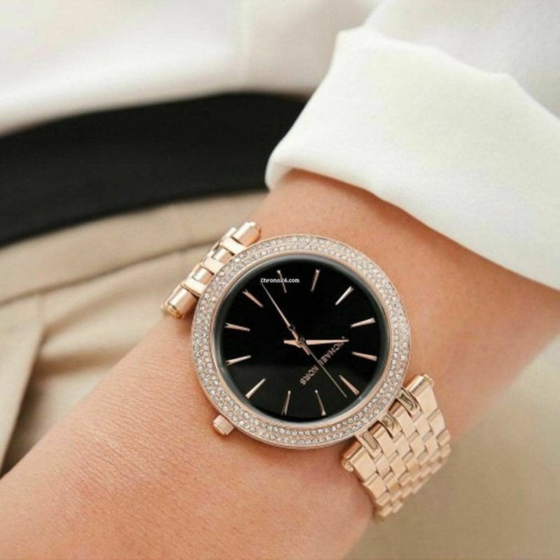 Michael Kors Darci Black Dial Rose Gold Steel Strap Watch for Women - MK3402