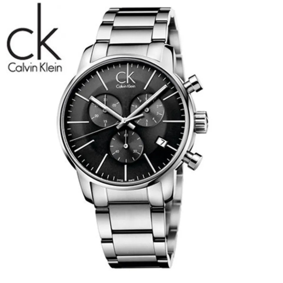 Calvin Klein Post Minimal Chronograph Black Dial Silver Steel Strap Watch for Men - K7627161