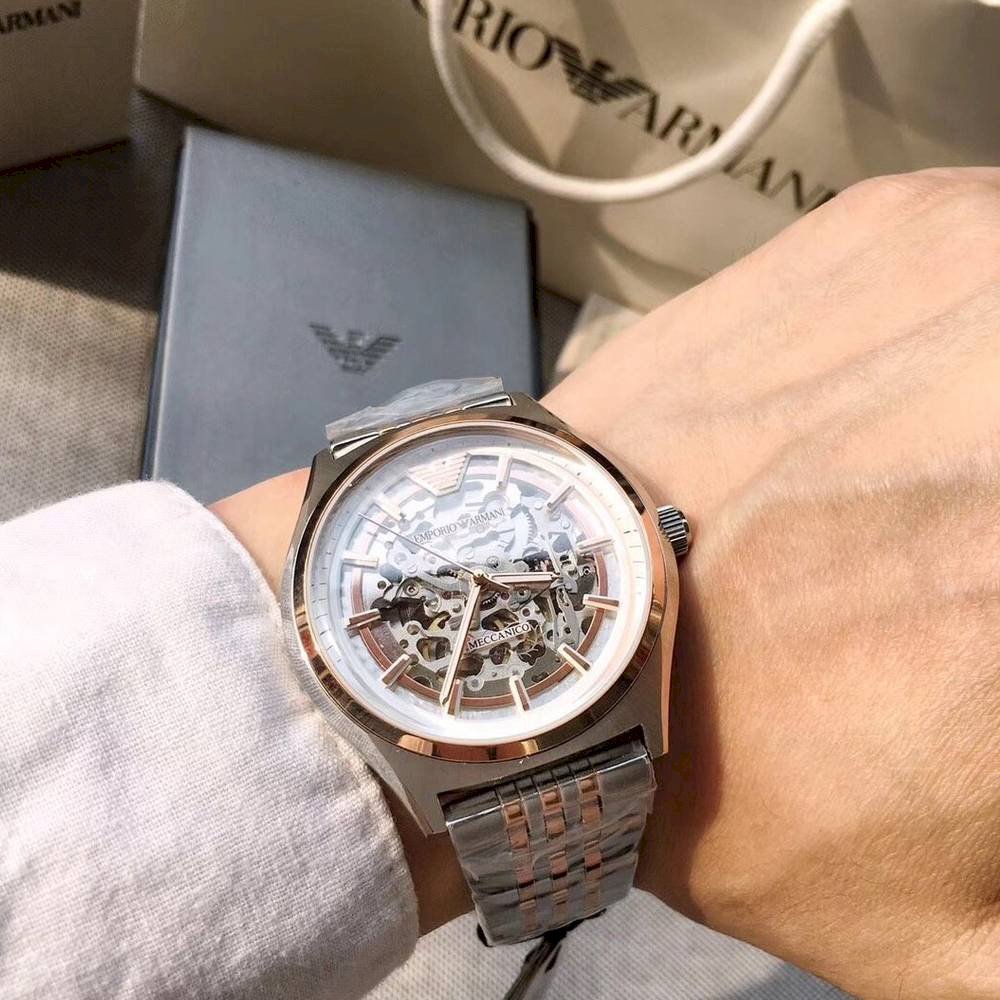 Emporio Armani Meccanico White Dial Two Tone Stainless Steel Watch For Men - AR60002