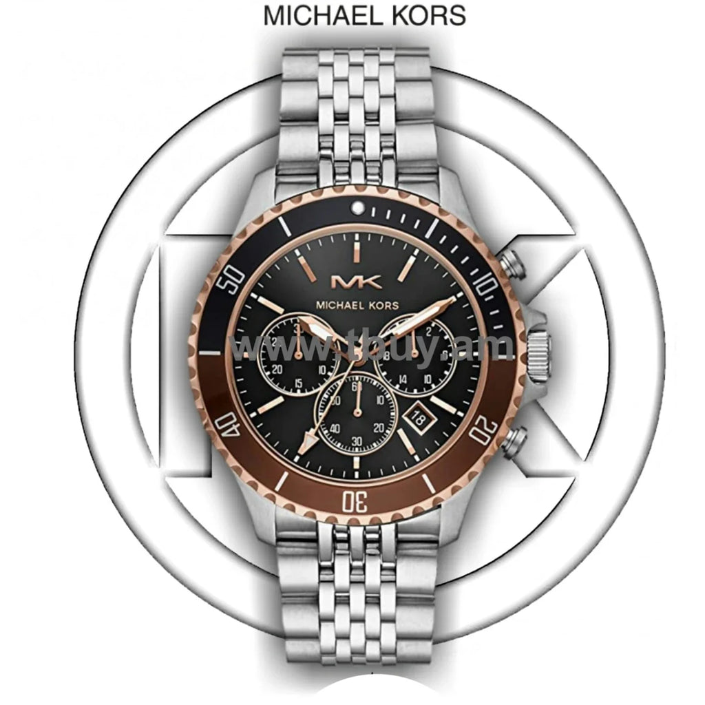 Michael Kors Bayville Chronograph Black Dial Silver Steel Strap Watch For Men - MK8725
