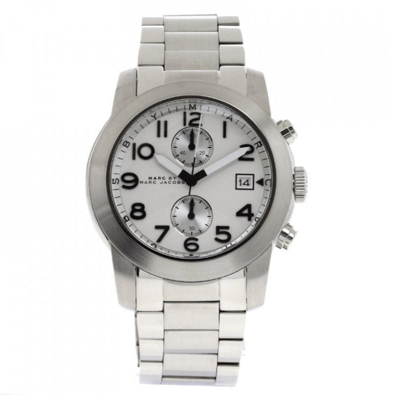 Marc Jacobs Larry Chronograph White Dial Silver Steel Strap Watch for Men - MBM5030