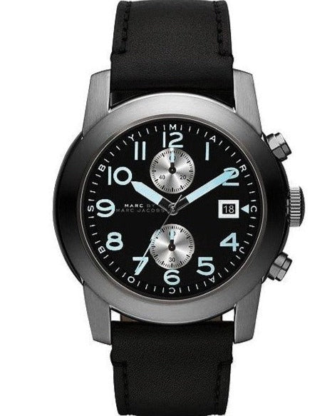 Marc Jacobs Larry Chronograph Black Dial Black Leather Strap Watch for Men - MBM5054