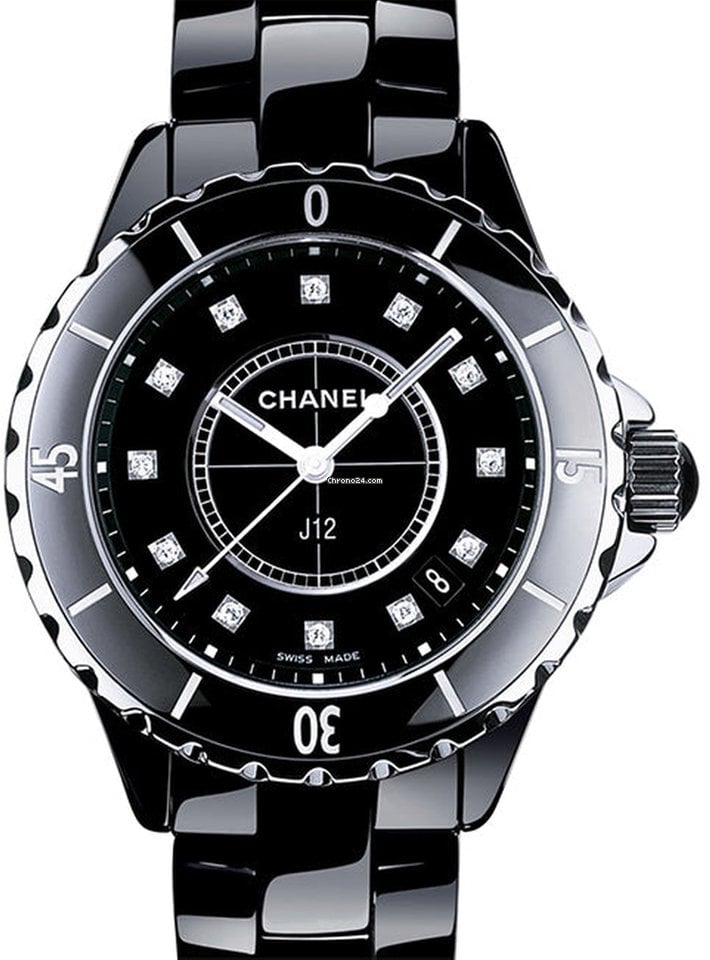 Chanel J12 Quartz Diamonds Black Dial Black Steel Strap Watch for Women - J12 H1625