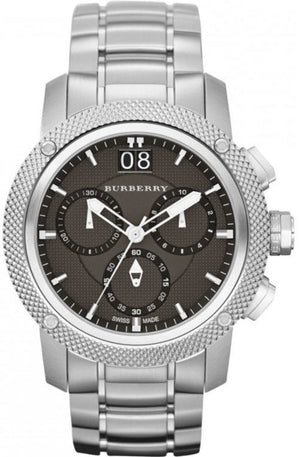 Burberry Utilitarian Chronograph Black Dial Silver Steel Strap Watch For Men - BU9800