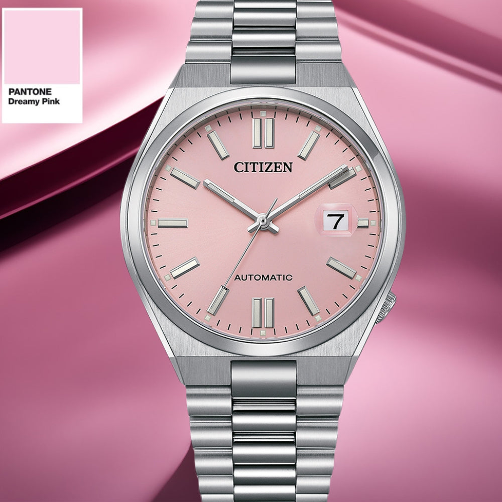 Citizen x Pantone Automatic Dreamy Pink Dial Silver Steel Strap Watch For Men - NJ0158-89X