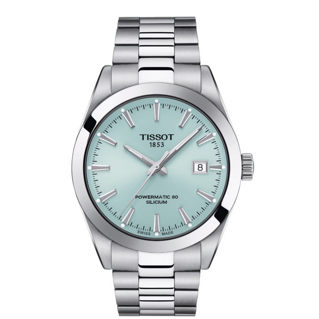 Tissot Gentleman Powermatic 80 Silicium Ice Blue Silver Steel Strap Watch For Men - T127.407.11.351.00