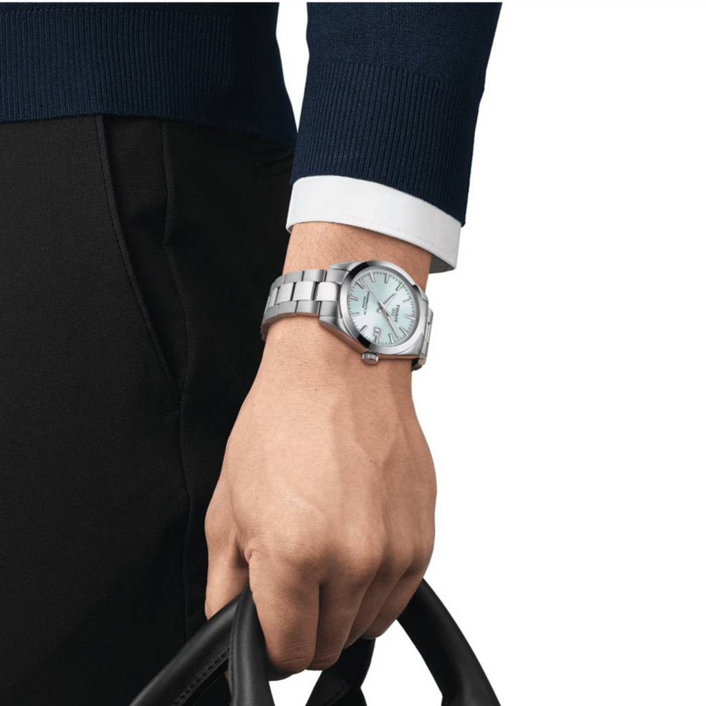 Tissot Gentleman Powermatic 80 Silicium Ice Blue Silver Steel Strap Watch For Men - T127.407.11.351.00