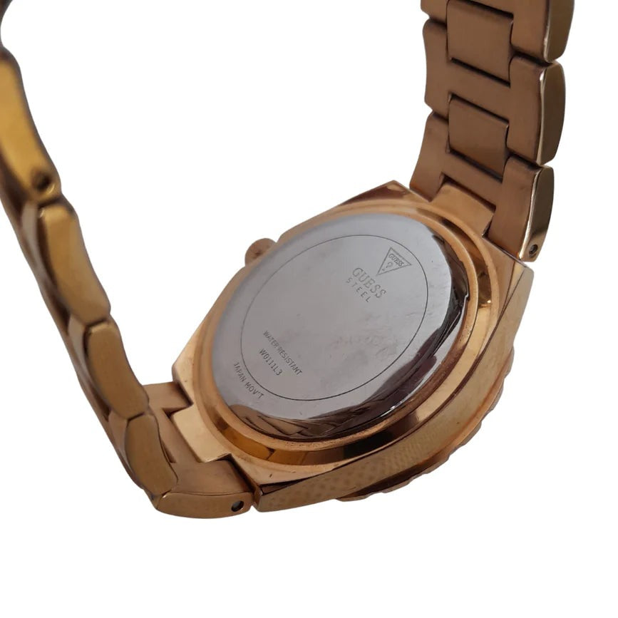 Guess Viva Diamonds White Dial Rose Gold Steel Strap Watch for Women - W0111L3