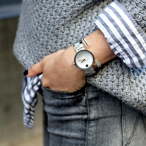 Movado Edge Silver Dial Silver Steel Strap Watch for Women - 3680012