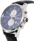 Hugo Boss Jet Blue Dial Black Leather Strap Watch for Men - 1513283