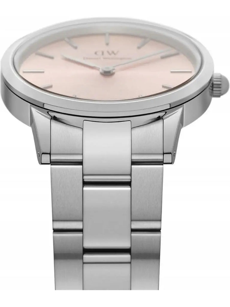 Daniel Wellington Iconic Link Pink Dial Silver Steel Strap Watch For Women - DW00100327