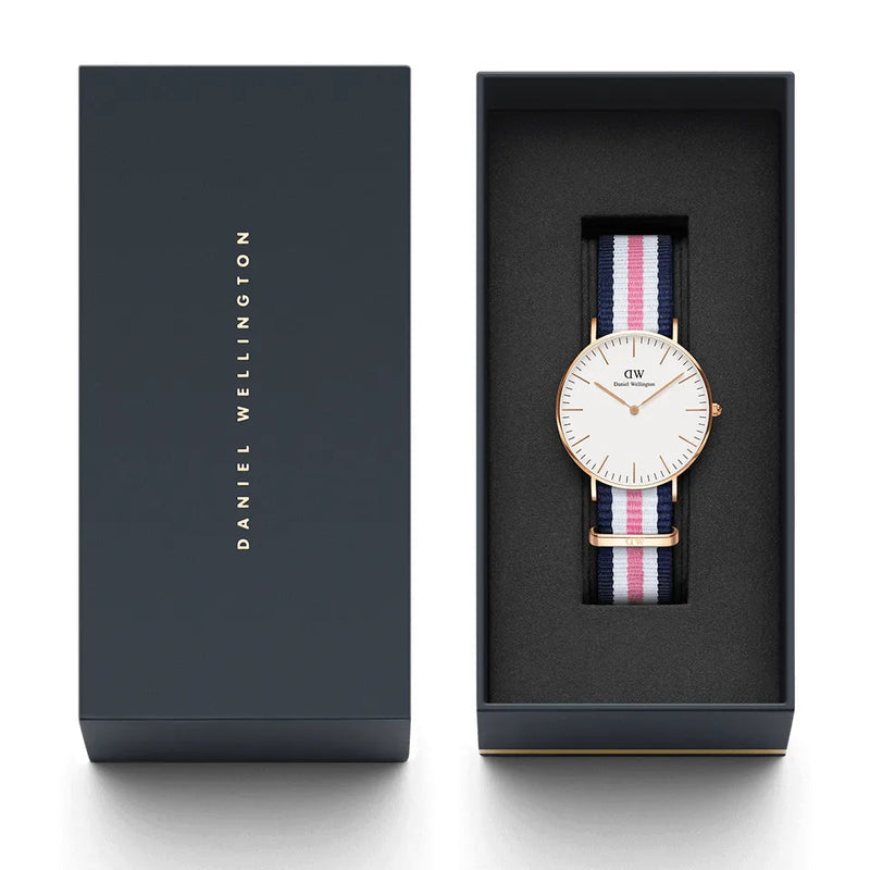 Daniel Wellington Classic South Hampton White Dial Two Tone Nylon Strap Watch For Women - DW00100034
