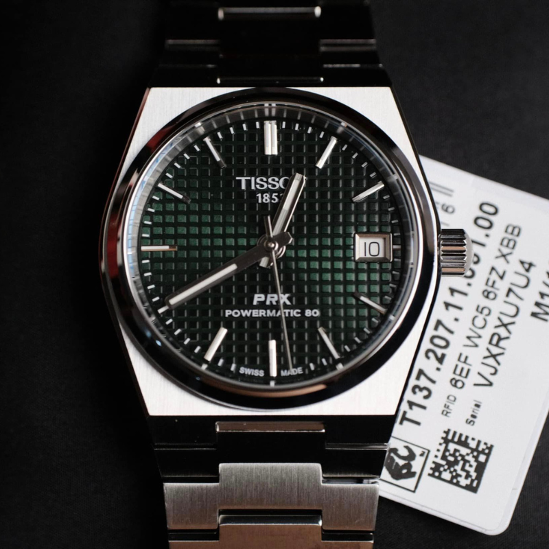 Tissot PRX Powermatic 80 Green Dial Silver Steel Strap Watch for Men - T137.207.11.091.00