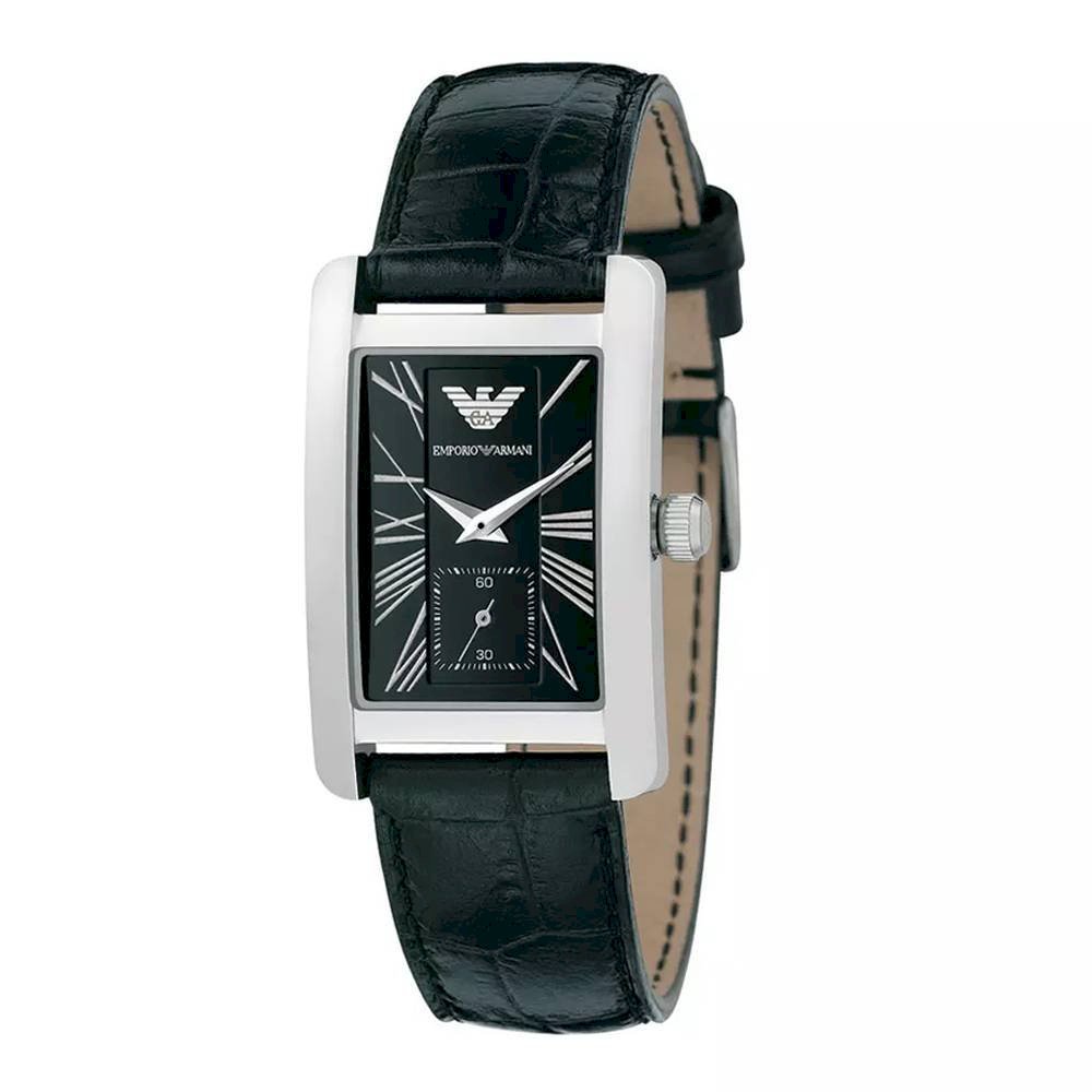 Emporio Armani Classic Black Dial Black Leather Strap Watch For Women - AR0144