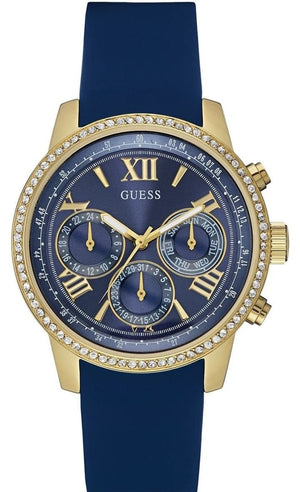 Guess Sunrise Blue Dial with Diamonds Blue Rubber Strap Watch For Women - W0616L2