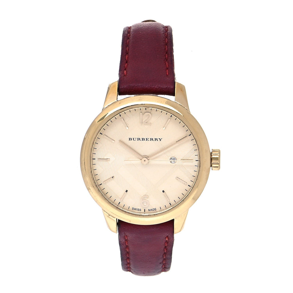 Burberry The Classic Gold Dial Red Leather Strap Watch for Women - BU10102