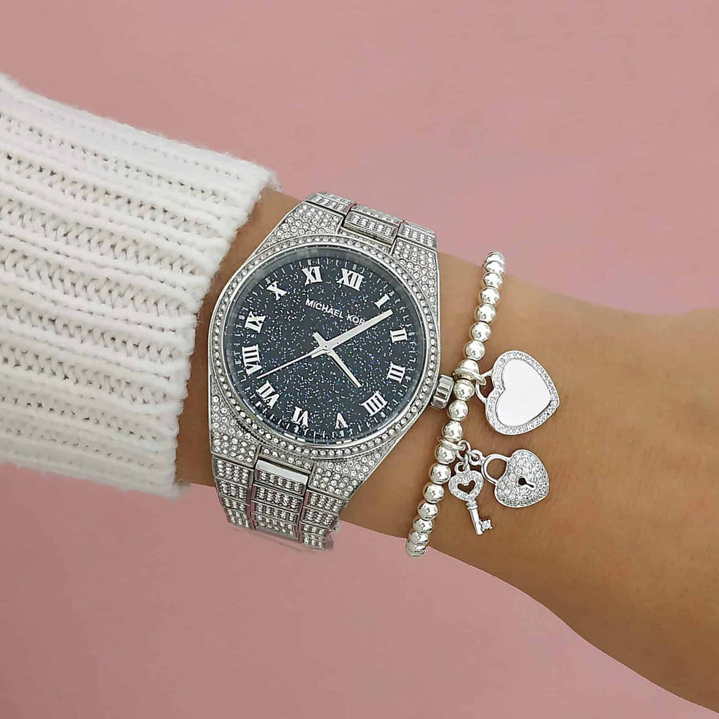 Michael Kors Channing Diamonds Black Dial Silver Steel Strap Watch for Women - MK6089